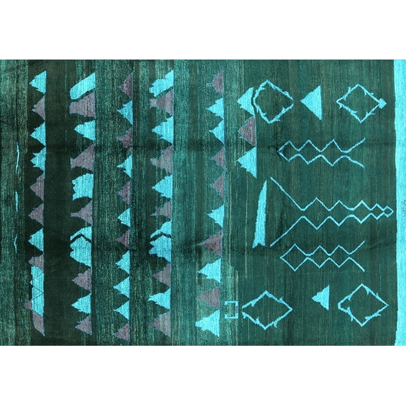 Ahgly Company Indoor Rectangle Solid Turquoise Blue Modern Area Rugs, 8' x 12'