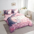 thumbnail image 3 of Castle Fairy White Cats Bedding Comforter Set,Floral Cherry Blossom Queen Bedding Sets, 3 of 8