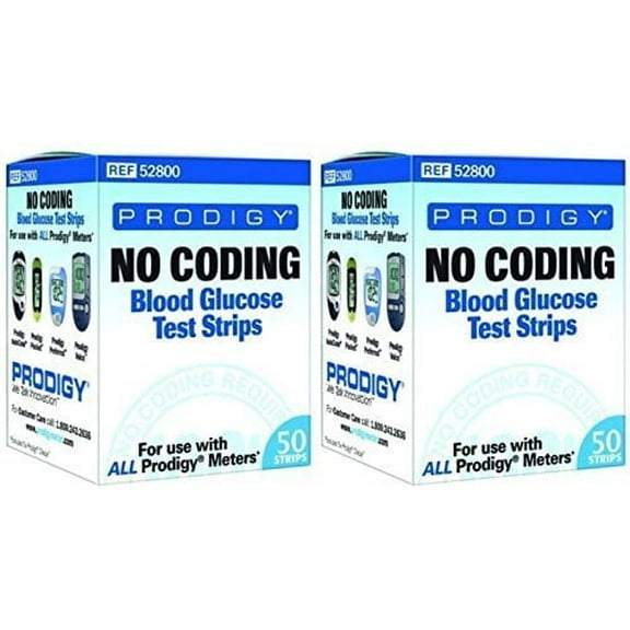 Prodigy No Coding Blood Glucose Test Strips, 50 Ct (2 Pack)