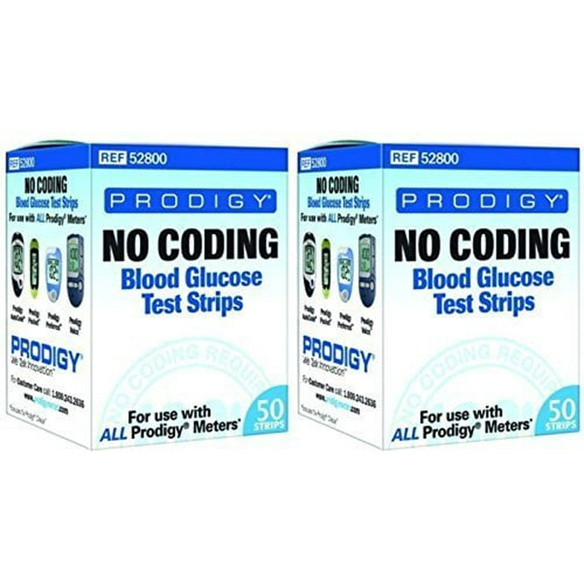 Prodigy No Coding Blood Glucose Test Strips, 50 Ct (2 Pack)