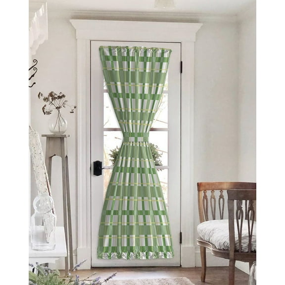 Ombre Green Plaid, Blackout Curtains, French Door Curtains for Door Window, Minimalistic Geometric Farmhouse Grid Privacy Drapery for Patio/Sidelight Doors, 1 Panel with Tieback, 25 x 72 Inches
