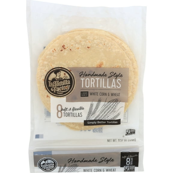 Pack of 12, La Tortilla Factory Handmade Style White Corn & Wheat Tortillas, 11.57 oz