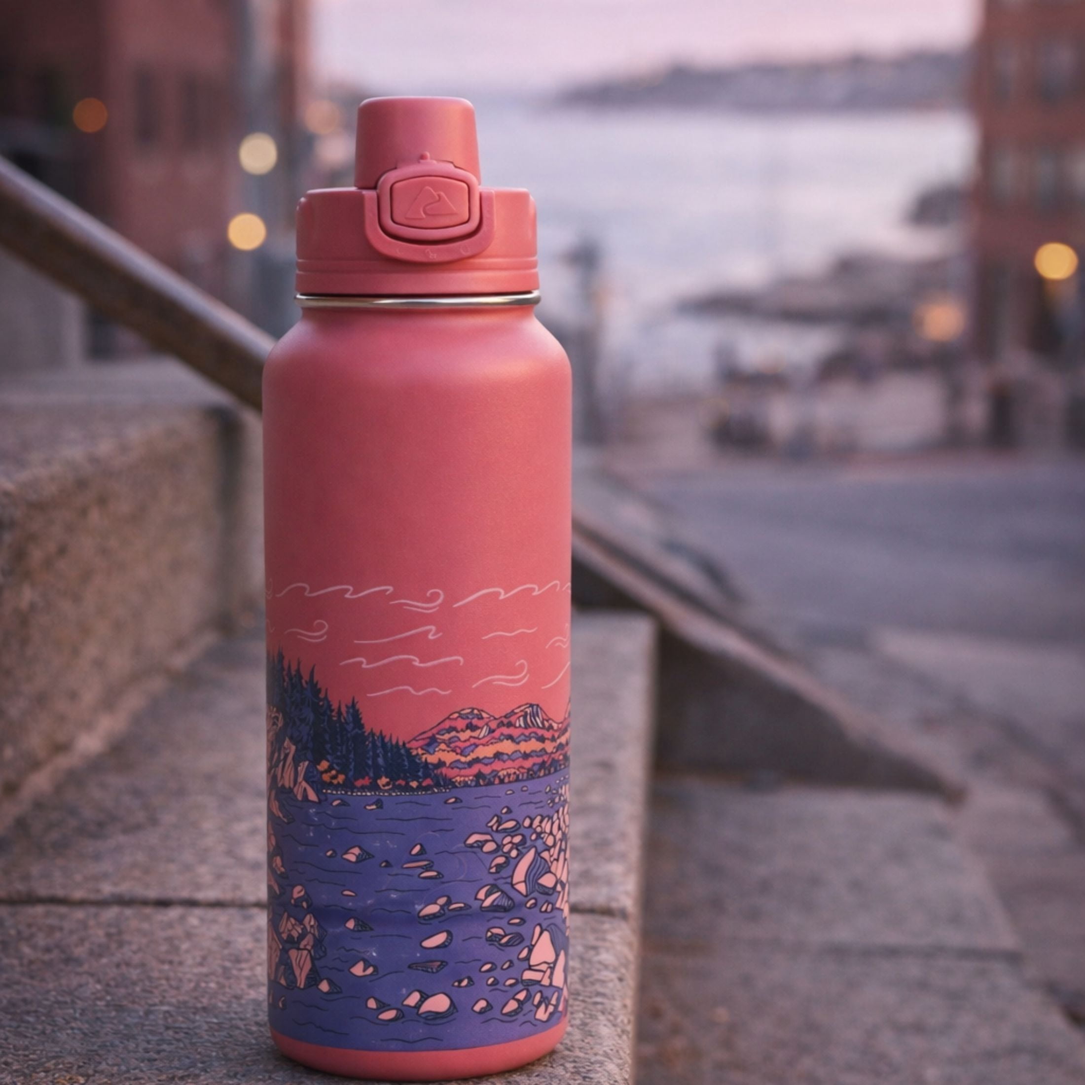 Ozark Trail 32 oz Stainless Steel Pop-Lid Insulated Water Bottle, Granite Coast