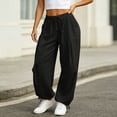 thumbnail image 2 of Feancey Womens Baggy Sweatpants Adjustable Ankle Cuffs Wide Leg Pants Elastic Waist Drawstring Athletic Joggers Solid Color Casual Trousers with Pockets Black XL, 2 of 9