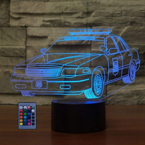 CPDD Creative Police Car 3D Night Light Illusion Lamp USB Powered Touch Switch Remote Control LED Decor 3D Lamp 7/16 Colors Changing Brithday Children Kids Toy Christmas Xmas Gift