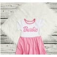 thumbnail image 2 of Barbie Cotton lycra white and pink dress,toddlers and girl Barbie pink dress, 2 of 5