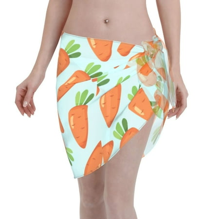 Adobk Women Beach Sarong Bathing Suit Cartoon Carrot Print Wrap Skirt Sheer Bikini Swimsuit Cover Ups For Swimwear