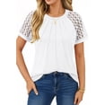 thumbnail image 1 of UVN Blusas para Mujer de Manga Corta Tops de Encaje Verano Casual Cuello Redondo Camisas Plisadas, 1 of 8