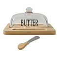 thumbnail image 1 of 1 Set Wood Butter Dish With Glass Dome And Metal Cutter Clear Butter Holder Square Butter Tray, 1 of 9