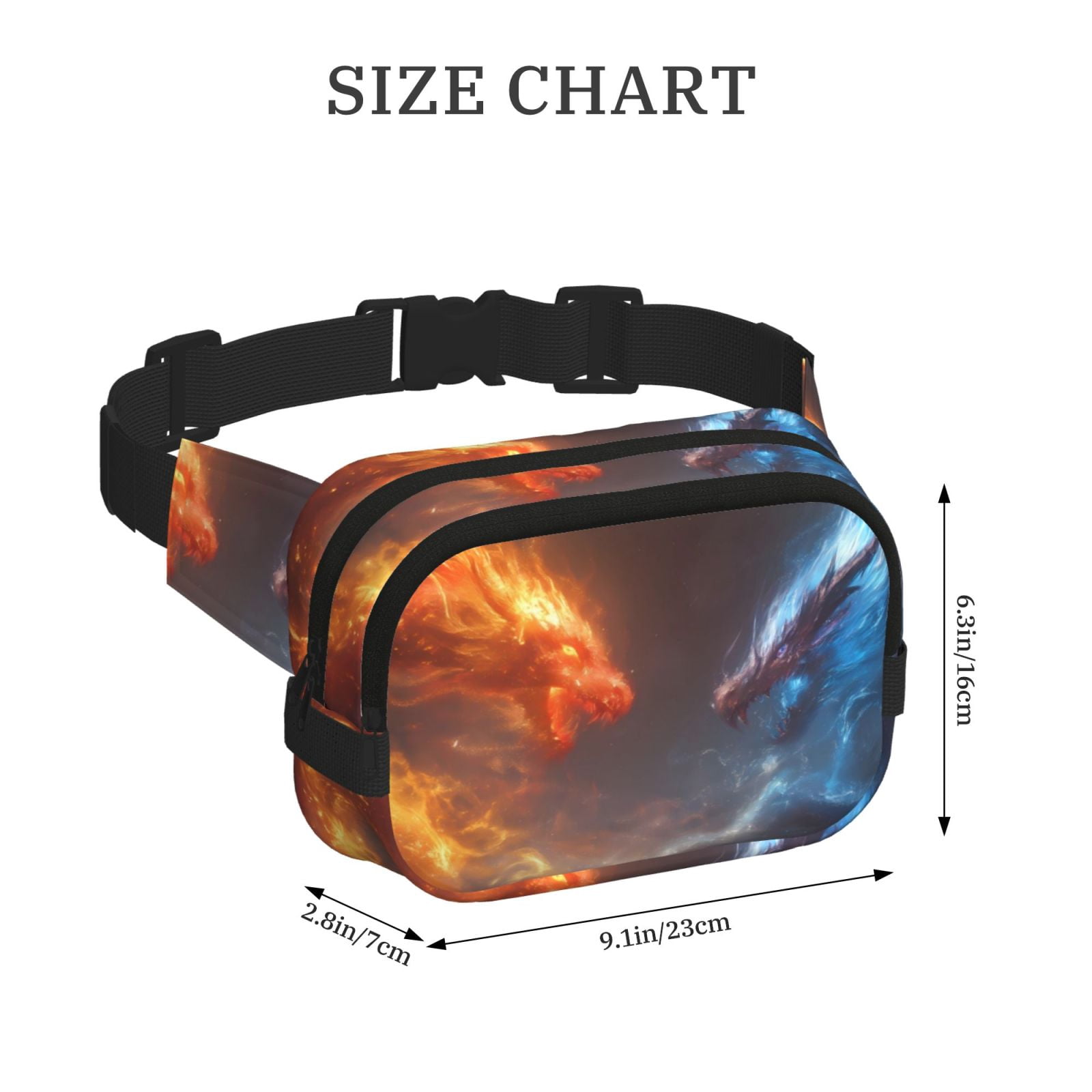 Picia Red And Blue Fire Dragon D Print Square Double-Layer Waist Bag Mini Adjustable Waist Belt Bag Exercise Running Travel Hiking