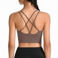 thumbnail image 3 of Women's Cross Back Sports Bra Padded Strappy Medium Support Yoga Bra for Workout Fitness Light Brown 42, 3 of 4
