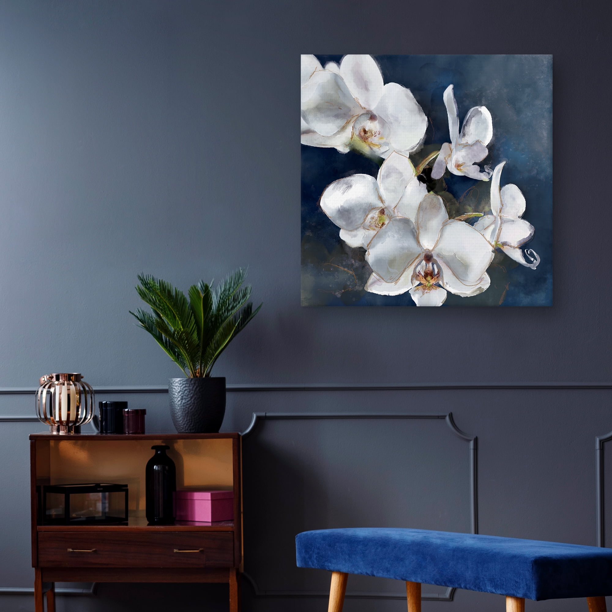 Orchid on Navy by Studio Arts Canvas Art Print