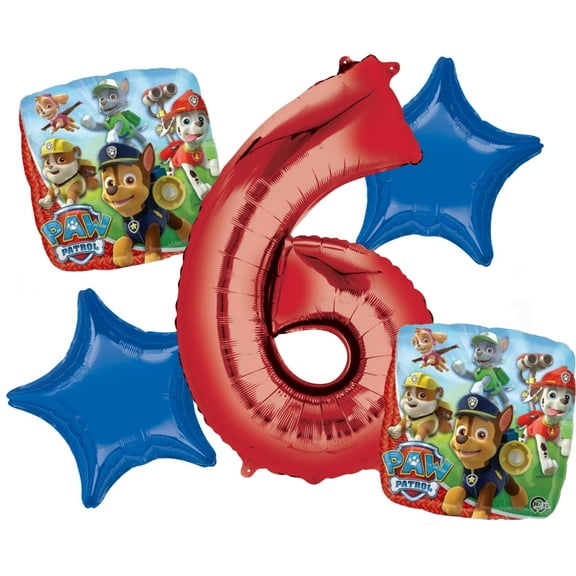 Paw Patrol Balloon Bouquet 6th Birthday 5 pcs - Party Supplies