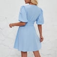 thumbnail image 4 of Dresses for Womens 2024 Plus Size Fashion V-Neck Puffy Sleeves Temperament Pleated High-waisted Mini Dress Solid Color Short-sleeved V-neck Dress, 4 of 6