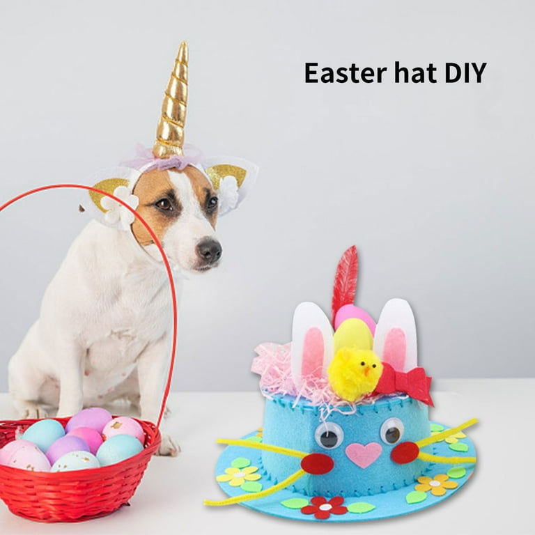 Fasiaou Easter Bonnet Kit Easter DIY Craft Set with Straw Hats