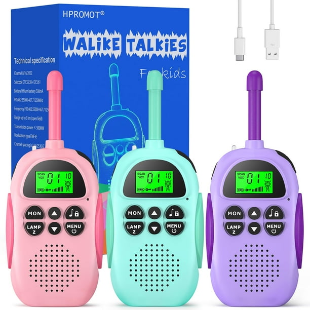 Walkie Talkies HPROMOT recargables para niños, paquete de 3 a 12 años