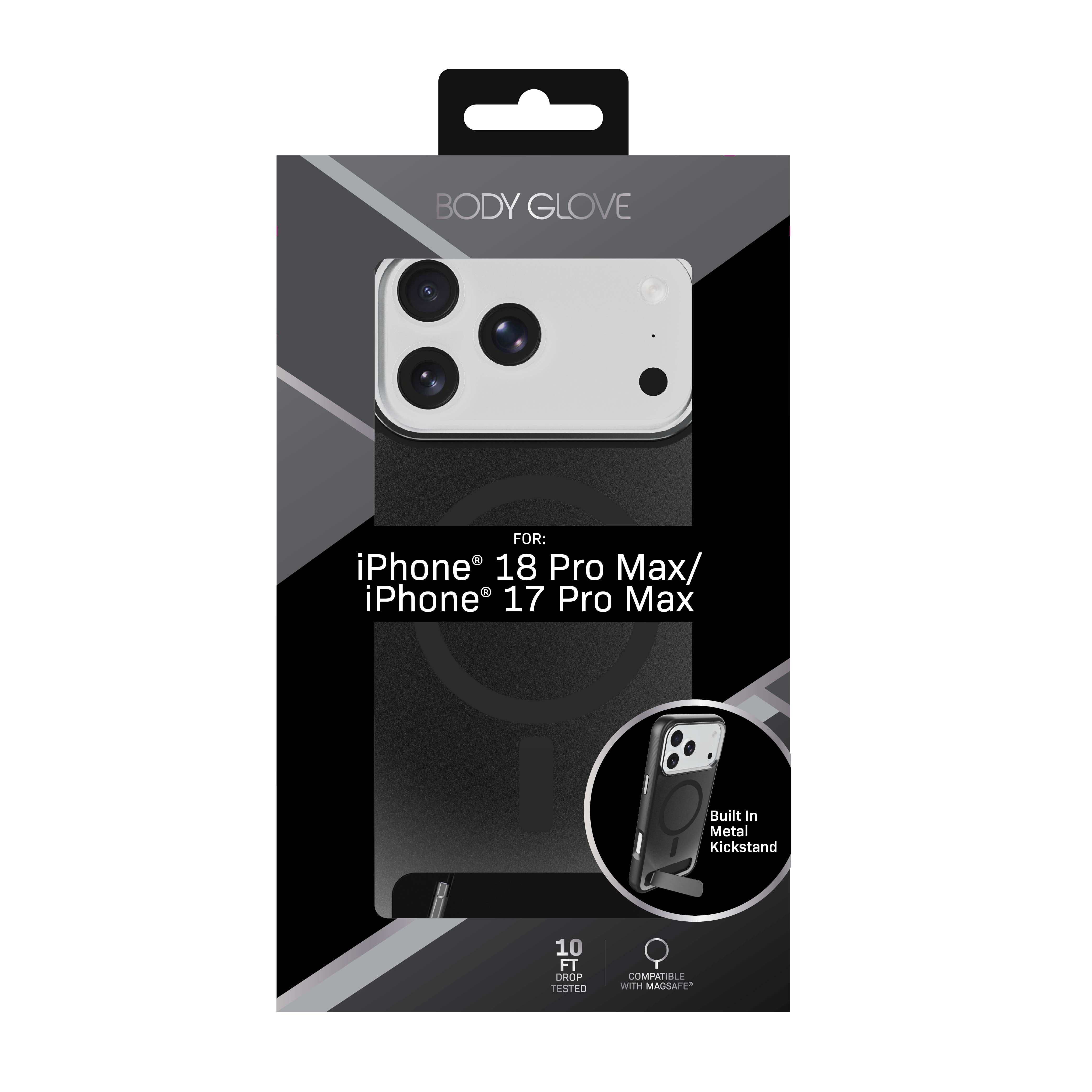 Body Glove Reflector Phone Case with Kickstand for iPhone 18 Pro Max / 17 Pro Max, MagSafe Compatible - Metallic Black
