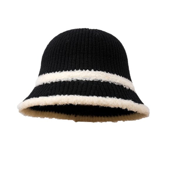 vnanda Round Brim Fisherman Hat Women's Winter Fisherman Hat Striped Color Matching Thick Soft Plush Dome Top Warm Windproof Deep Lightweight Foldable Lady