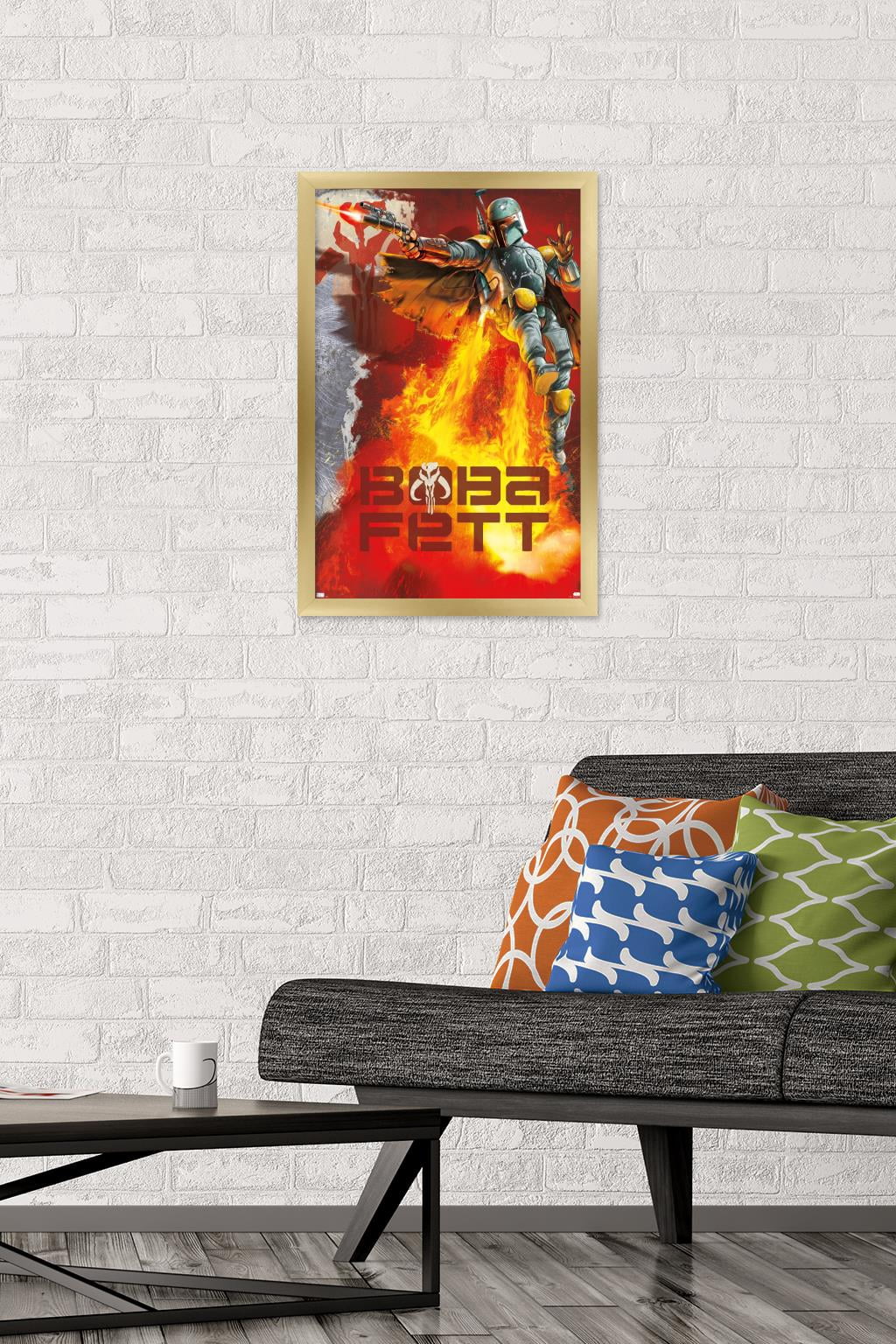 Star Wars: Saga - Boba Fett - Jet Pack Flames Wall Poster, 14.725" x 22.375", Framed