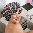 thumbnail image 5 of Shower Caps,Leopard Print Pattern Waterproof Shower Cap for Women 4 Pieces,Double Reusable Hair Cover for Shower PEVA Elastic Stretch Hem, 5 of 7
