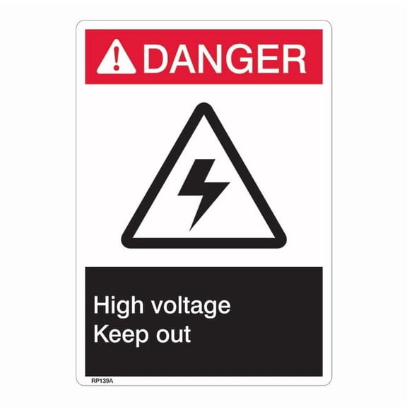 ANSI Z535 Rigid Plastic "Danger High Voltage" Sign, 1/Each