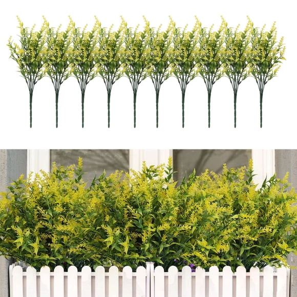 Lot de 10 Plantes Artificielles Suspendues pour Décoration Intérieure et Extérieure - Verdure en Plastique pour Gardens, Porches et, Jaune, JKODE