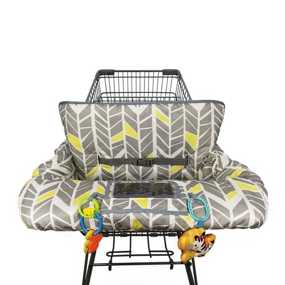 Shopping Cart Cover for Baby boy Girl, Multi-in-1 Cart Covers for Babies, Soft Padded Infant High Chair Cover, Machine Washable, Grocery cart seat Cushion Cover, Grey and Yellow