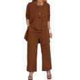 thumbnail image 2 of Joernso 3 Pcs/Set Women Coat Vest Pants Set Long Sleeve Cardigan O Neck Sleeveless Vest Elastic Waist Wide Leg Trousers Casual Loose Pantsuit Fall Spring Daily Wear Outfit, 2 of 8
