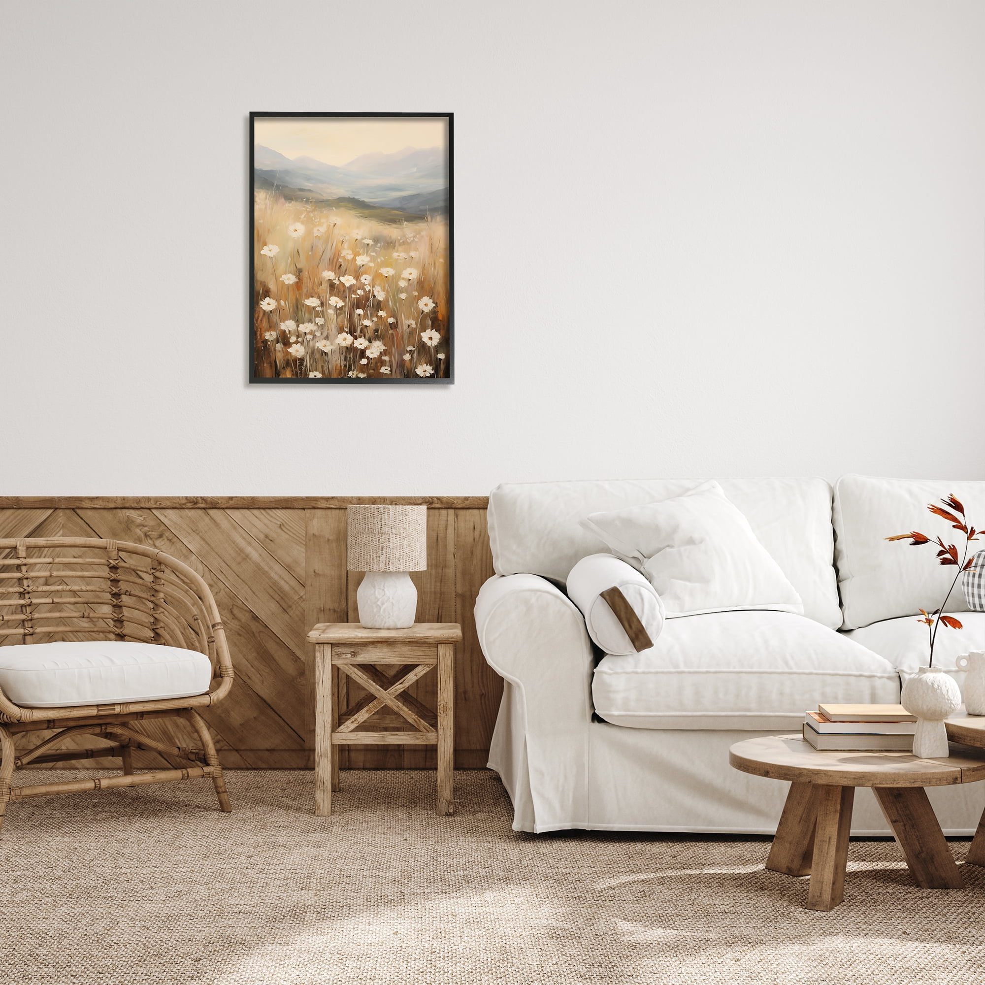 Stupell Industries Mountain Valley Meadow Botanical & Floral Painting Black Framed Art Print Wall Art, 24 x 30