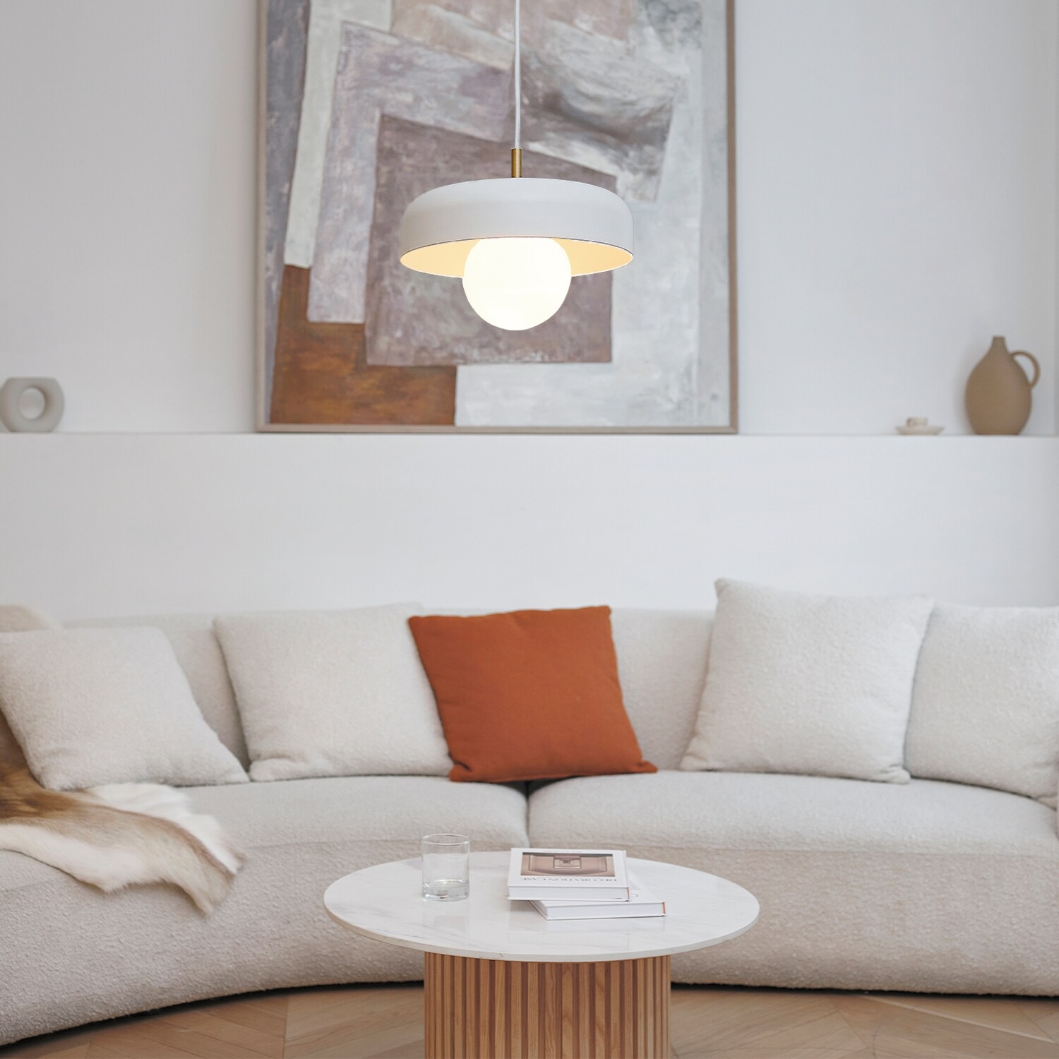 Globe Electric Jackie 1-Light Matte White Pendant with Matte Brass Accents and White Cloth Cord, 60403