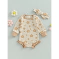 thumbnail image 2 of Wassery Baby Girl Fall Outfits Long Sleeve Floral Print Ruffle Romper with Headband Set 3 6 12 18 Months Infant Clothes, 2 of 9
