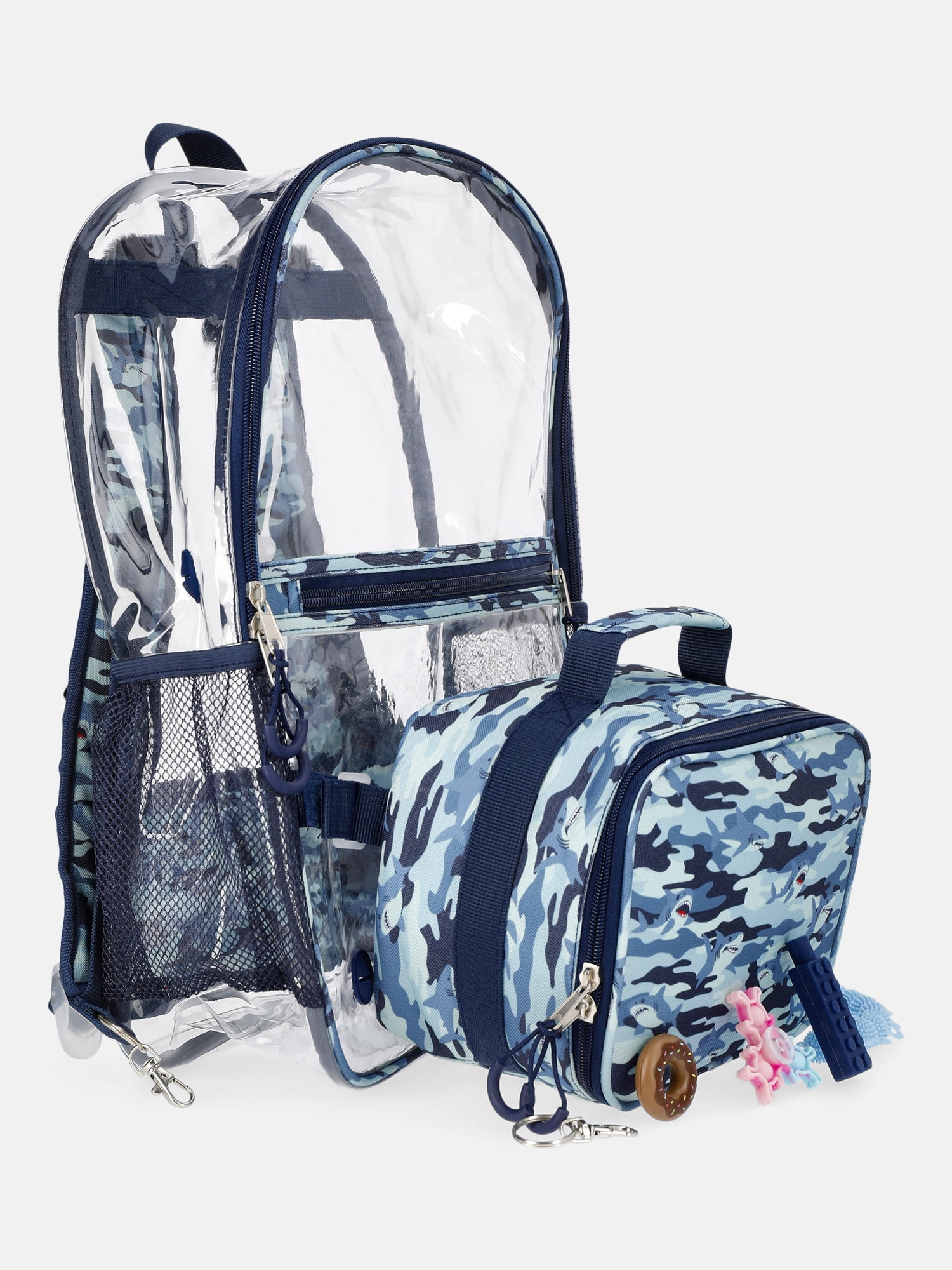 Wonder Nation Kids' Clear Shark 17" Sensory Backpack and Lunch Tote Set, 2-Piece, Blue