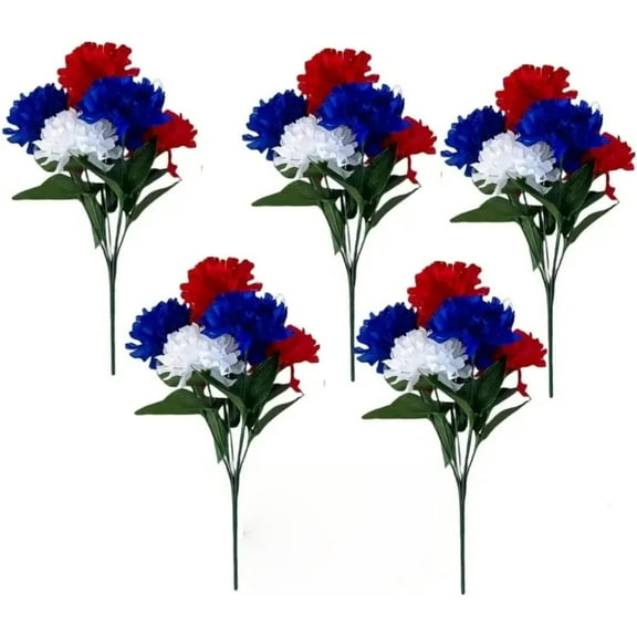 Clearance 5 Packs Cemetery Flowers for Grave Artificial Red Blue White Lilac Patriotic Silk Memorial Day Flowers for Cemetery Veterans Day 4th of July Independence Day Table Centerpiece
