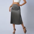 thumbnail image 2 of Ahabrexf Satin Skirt for Women High Waist Side Slit Midi Skirt Solid Color, 2 of 7