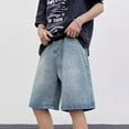 thumbnail image 4 of Jean Shorts for Men Baggy Hip Hop Wide Leg Knee Length Denim Bermuda Shorts with Pockets Summer Loose Fit Casual Street Men's Denim Shorts, 4 of 7