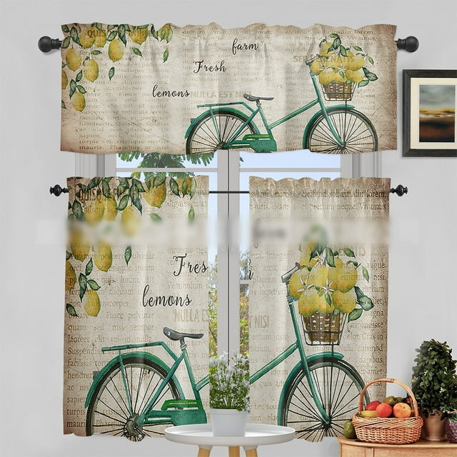 Innerwin Courte Cantonnière Filtrant la Lumière Demi-Rideaux de Cuisine Poche pour Tringle Rideaux de Fenêtre Modernes Déco Décorative Niveau Simple Lettres Imprimées Style S 2 Pcs : 27.5x45 Po