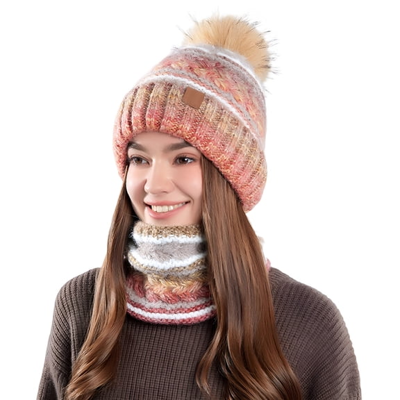 TELOLY 2026 New Women Winter Plush Knit Hat Scarf Set-Soft Fleece Lined Beanie and Neck Warmer,Fashion Warm Stocking Stuffers,Cold Weather Gifts for Teen Girls Christmas Gifts for Teens