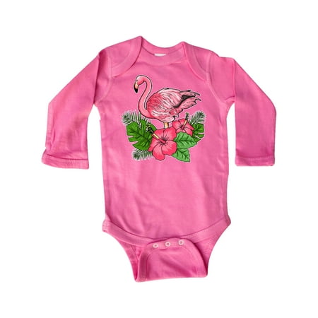 

Inktastic Flamingo with Tropical Flowers Gift Baby Boy or Baby Girl Long Sleeve Bodysuit