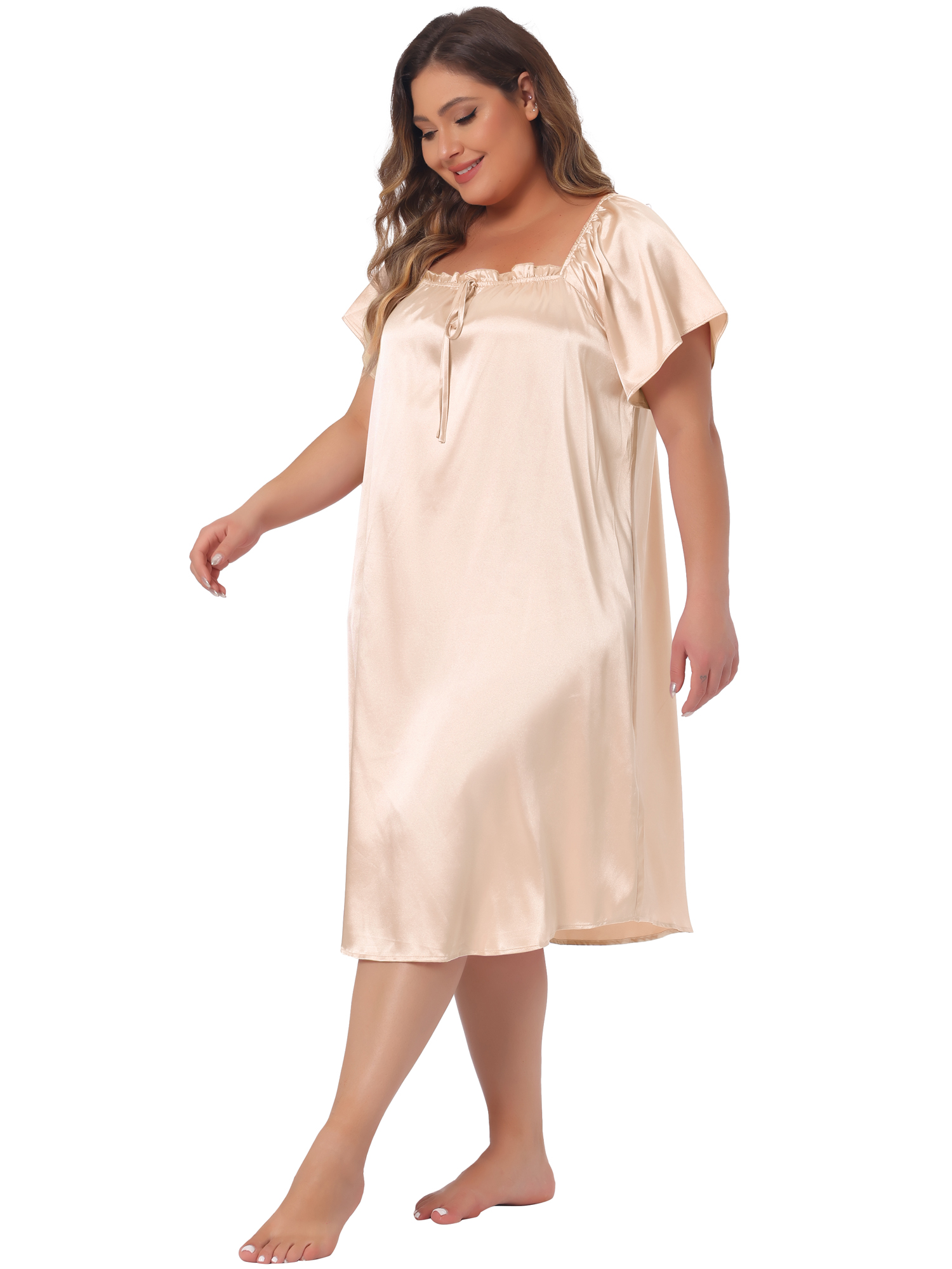 DARING DIVA Women's Plus Size Satin Silk Pleated Loose Nightgown 3X Champagne