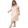thumbnail image 3 of DARING DIVA Women's Plus Size Satin Silk Pleated Loose Nightgown 3X Champagne, 3 of 6