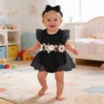thumbnail image 2 of Likimi Newborn Baby Girls Romper With Headband Flutter Sleeve Floral Prints Crew Neck Summer Fashion Comfort Bodysuits Black Size 1-3 Months, 2 of 5