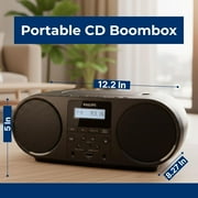 Philips Bluetooth Portable CD Boombox with FM Radio, USB Playback, and Dynamic Bass Boost