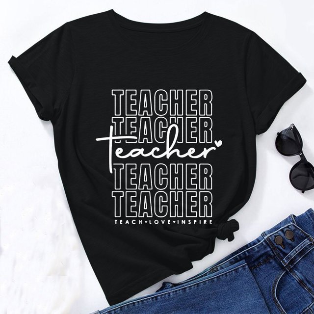 SMihono Hauts pour Femmes Été Chic Décontracté Mode Féminine Ample Col Rond Chandail Basique Journée des Enseignants Mignon Imprimé Manches Courtes Haut T-Shirt Oversize T-Shirt pour Femmes 2023