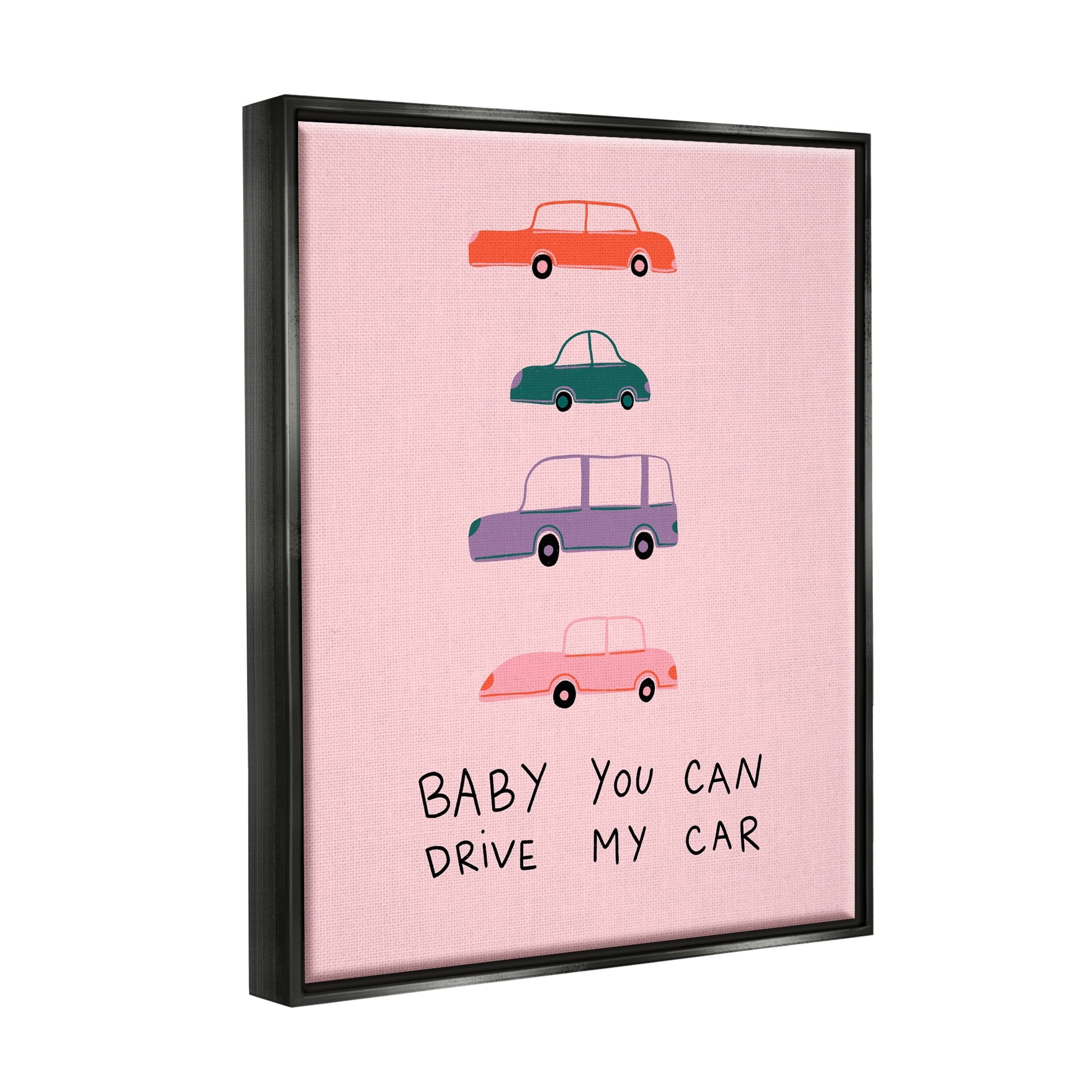 Stupell Industries Baby You Can Drive My Car Whimsical Song Lyrics Graphic Art Jet Black Floating Framed Canvas Print Wall Art, Design by Dominika Godette