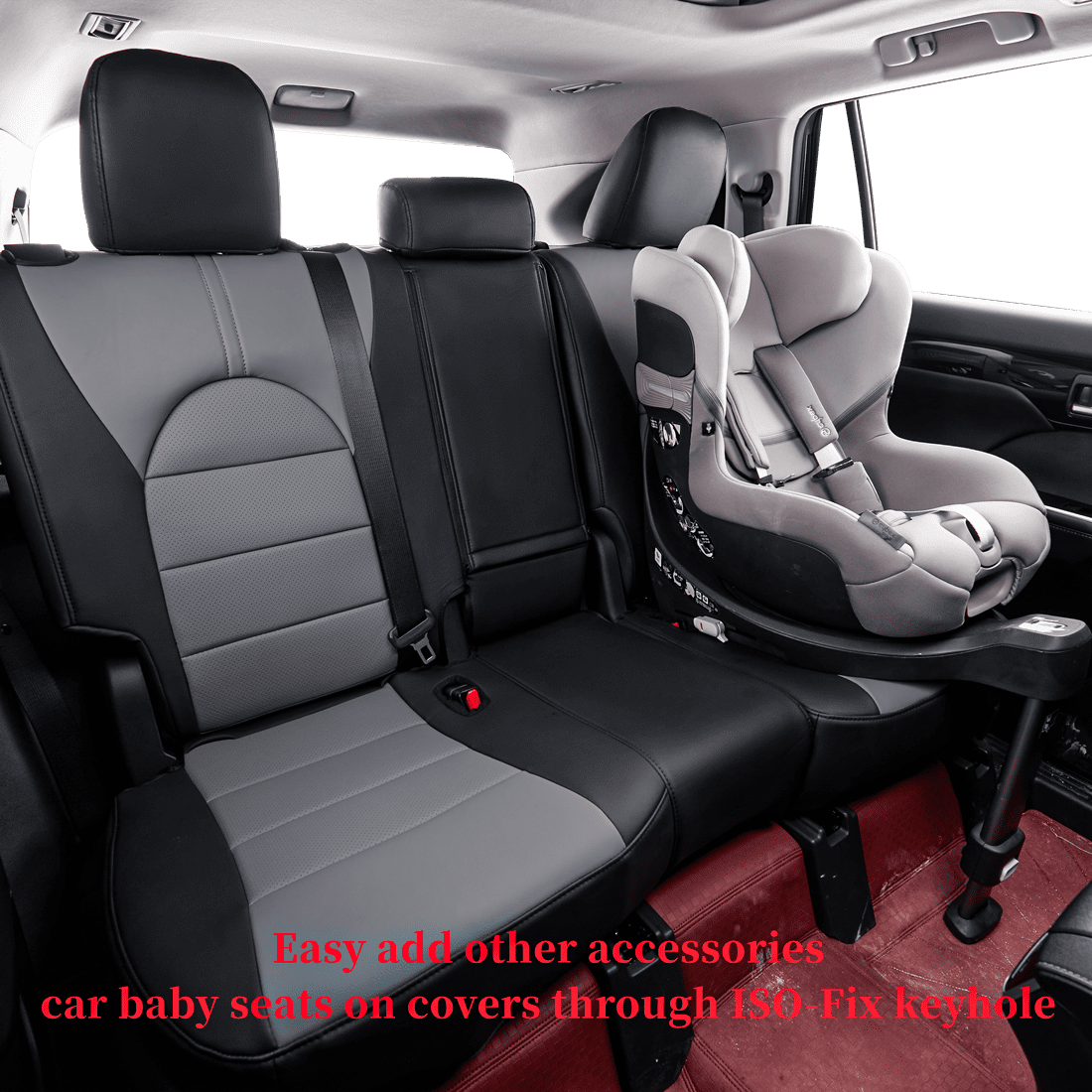 coverdream Grand Highlander Seat Covers Full Set for 2024 2025 2026 Toyota Grand Highlander SUV Seat Cushion,2nd Row w/Captain Seats - Leatherette (Black & Gray,Full Set)