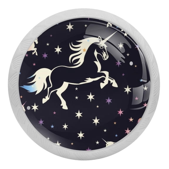 PhooArto Unicorn Silhouette Stars 4 PCS Crystal Glass Cabinet Knobs, Drawer Kitchen Cabinets Dresser Cupboard Wardrobe Pulls Handle - Glowing in the Dark