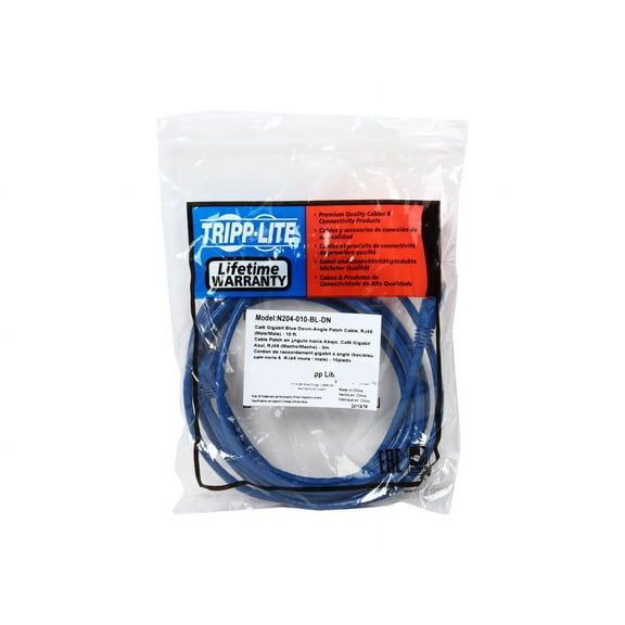 Tripp Lite 10ft Cat6 Gigabit Molded Patch Cable (Right Angle Down M to M) - Blue