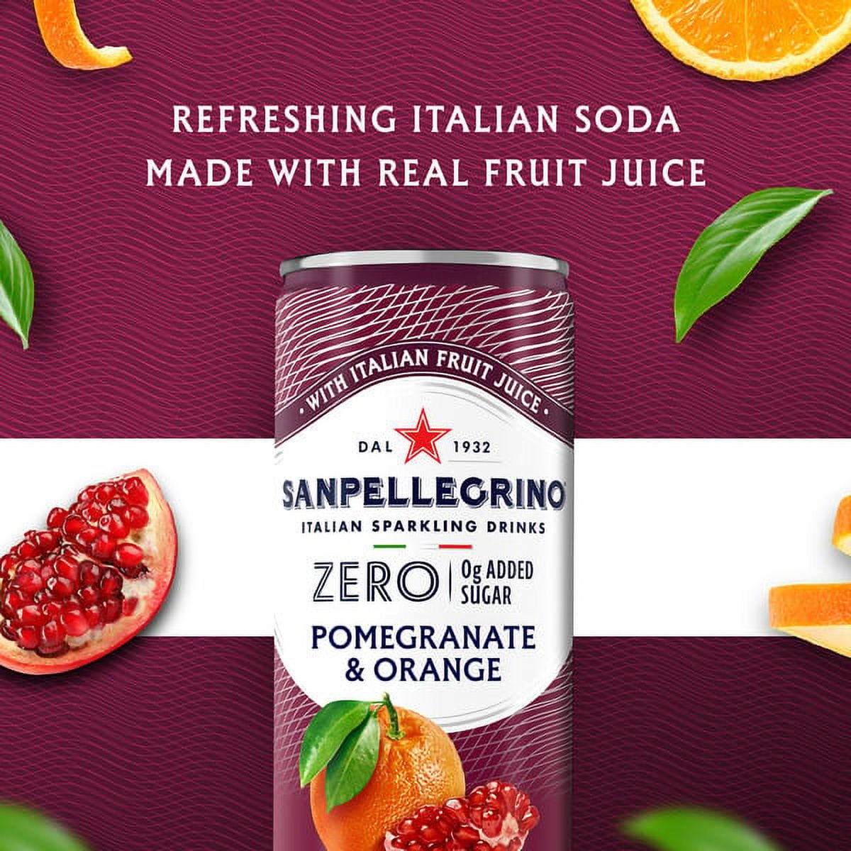 Sanpellegrino Zero Sugar Pomegranate & Orange Italian Sparkling Drink, 12 Cans
