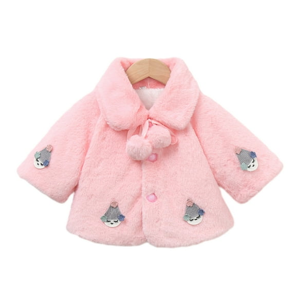 Odeerbi Infant Girls Winter Faux Furrry Coat Winter Fleece Lined Coat Thick Down Coats Puffy Tunic Coat With Hood Pink 6-9 Months