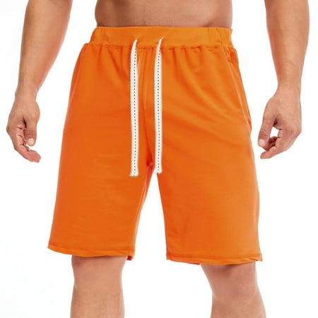 HOMADLES Men s Casual Shorts Athletic Loose Solid Summer Shorts Orange L